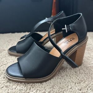 A.N.A Black Block Heel Sandal with Ankle Strap